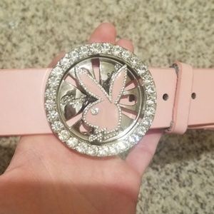 Small rhinestone pink vintage Playboy Spinner Belt